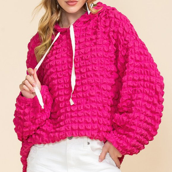 COPY - Rose Waffle Textured Drawstring Pullover Hoodie - - Picture 4 of 15